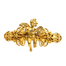Kirks Folly Cherub Angel Spring Clip Hair Barrette AB Stones Matte Gold Tone