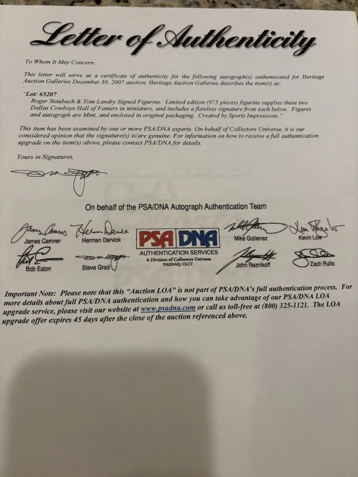 Estatueta assinada Hall of Famer Roger Staubach e lendário treinador Tom Landry - Imagem 3 de 4