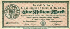 Hamburg Hansestadt 1 Million Mark 1923 leicht gebraucht Wz. dunkle Kr. A KN (2)