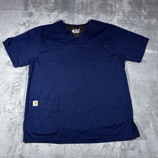 Carhartt Scrub Top Mens Medium Navy Blue Ripstop V Neck Utility Pockets Medical