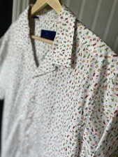 David Donahue Men's L Cocktail S/S Button-down Party Shirt Spring Summer Cotton