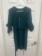 Express double pocket zip front dress hunter green with roll up sleeves medium