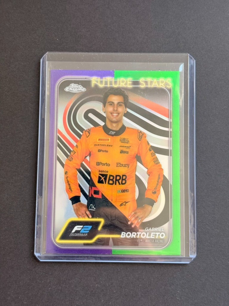 2024 Topps Chrome Formula 1 Gabriel Bortoleto Purple / Green Refractor #28 Card