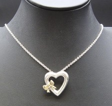 Tiffany & Co. Open Heart with Bow Ribbon Pendant Necklace Sterling Silver 925
