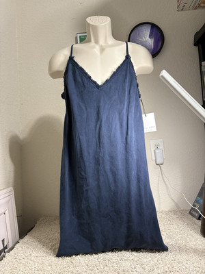 Bella Dahl Dorina Frayed Midi Slip Dress Women Size Medium NWT V Neck Flowy