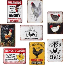 8 Pack Chicken Coop Accessories - Funny Chicken Signs and Metal Plaque Signs for