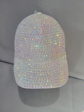 Sparkly Iridescent Rhinestone Bridal Hat White Mesh Trucker Cap Bachelorette New