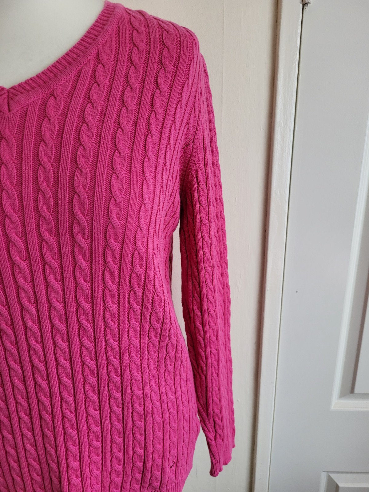 Tulchan Cable Knit Jumper Ladies Size M Pink 100percent Cotton Long Sleeves Casual image 4