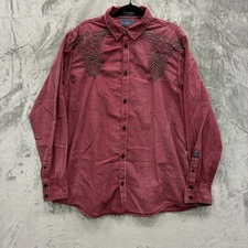 Roar Signature Mens 2XL Red Embroidered Western Rock Y2K Long Sleeve Shirt