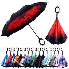 Inverted Umbrella, 49 Inch Double-Layer Vented Reverse Umbrella, Windproof Wa...