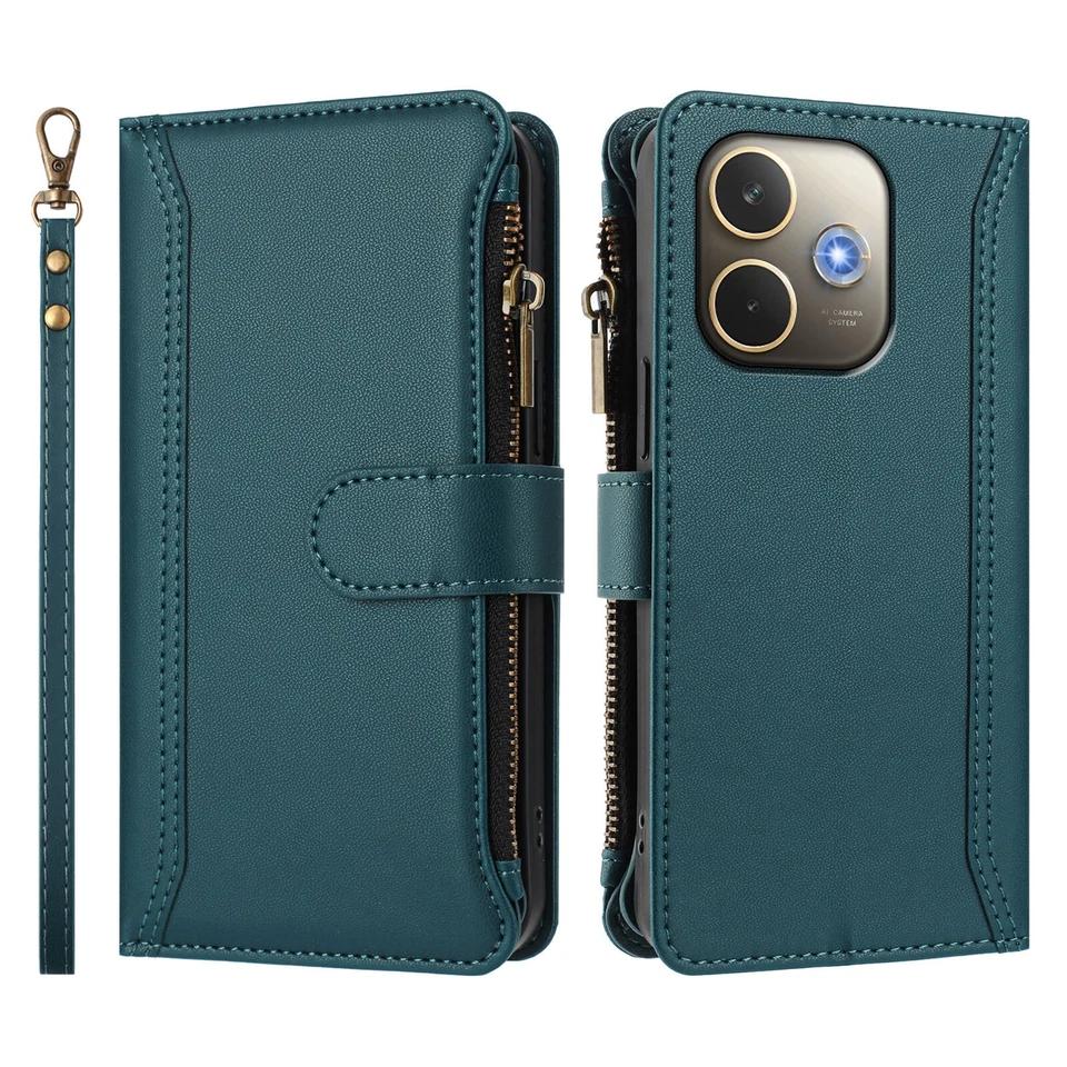 9 Card Slots Leather Wallet Zpper Shokcproof Case For Oppo A5 Pro A5 Flip Cover - Image 3 of 4