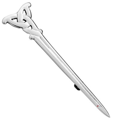 Kilt Pin Hallmarked Sterling Silver Trefoil and Dagger Style Blade 65mm