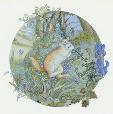 Cat art print CAT ROLLING IN THE FLOWERS Zoe Stokes illustration wall decor