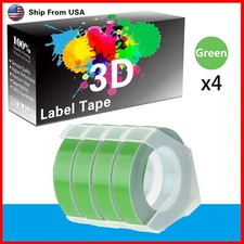 4-Green Rolls Label Tape 3D Compatible for Dymo Embossing (1880) Label Makers