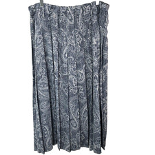 Vintage Koret Womens Blue Paisley Pleated Skirt Sz 20W Elastic Waistband Office
