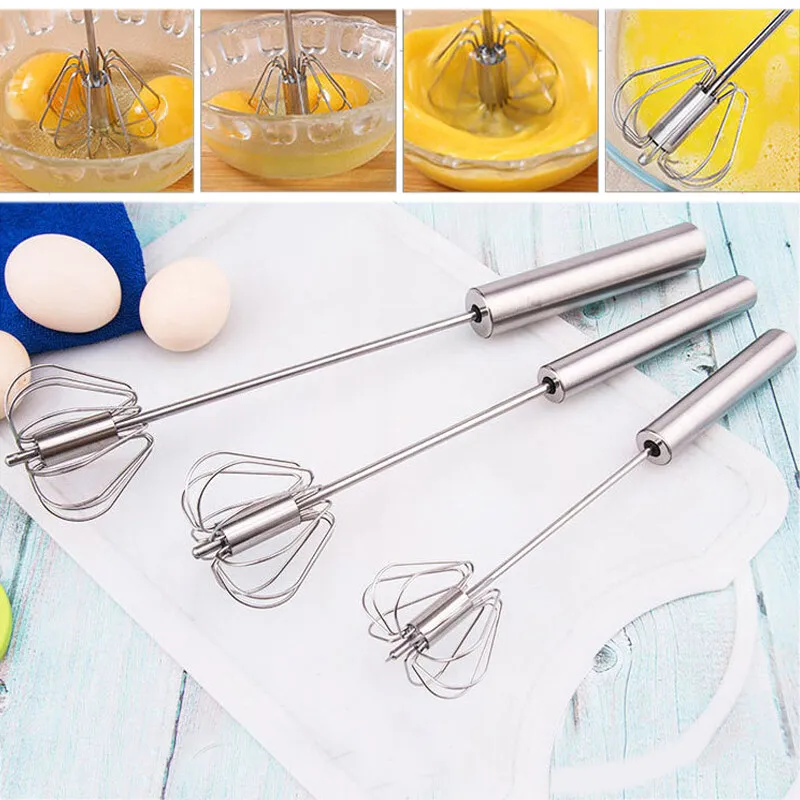 Stainless Steel Manual Self Turning Whisk Frother Easy Blender Mix Kitchen  Tools
