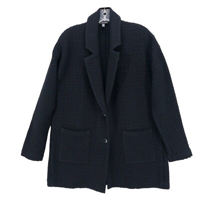 EILEEN FISHER Black Textured Jacket Tencel organic Cotton Stretch Pockets XS