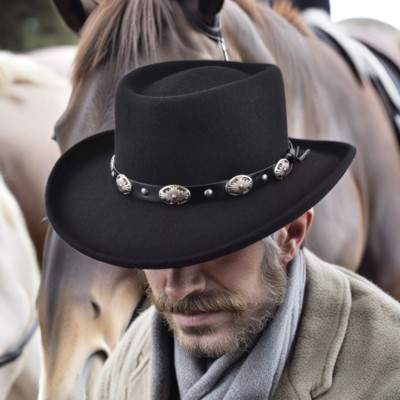 Gambler Cowboyhut schwarz Wollfilz mit Schnalle Zierleiste zerbrechbar Wollfilz Spieler