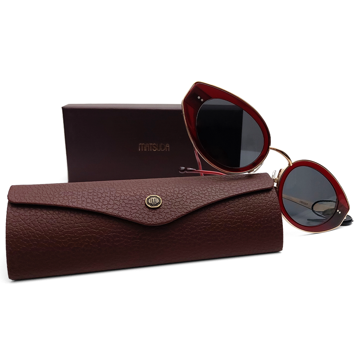 Matsuda M3120 Cat Eye Sunglass Bordeaux Pale Gold Grey Solid