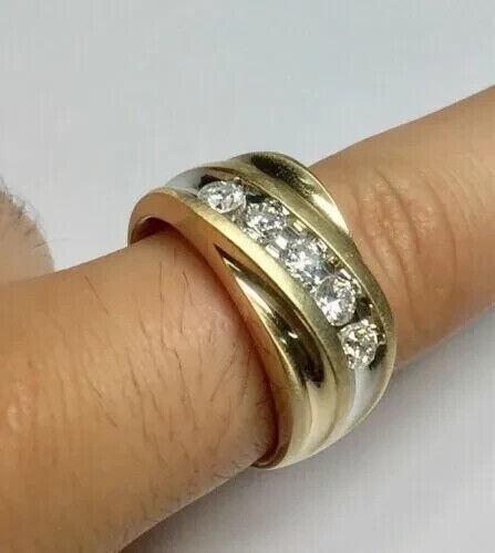 2CT Round Cut Lab Created Diamond Men's Wedding Band Ring 14K Yellow Gold Plated - Picture 2 of 6