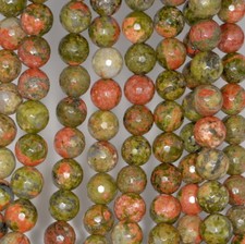 10MM UNAKITE GEMSTONE FACETED ROUND LOOSE BEADS 7"