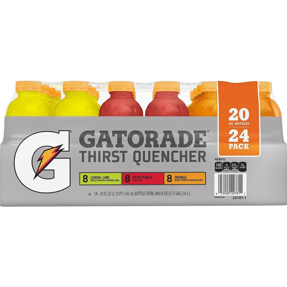 (24 БУТЫЛКИ) 20 унций GATORADE СПОРТИВНЫЕ НАПИТКИ РАЗНООБРАЗИЕ АПЕЛЬСИН, ЛИМОН-ЛАЙМ, ФРУКТОВЫЙ ПУНШ - Изображение 2 из 4