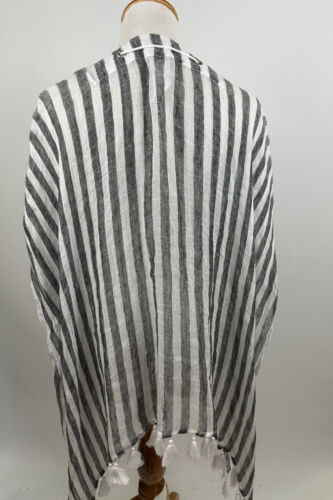 CHICO's black striped linen tassled Ruana Wrap Size S/M - Picture 4 of 6