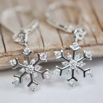 Lab Created Diamond Snowflake Lever Back Dangle Earrings 14K White Gold Plated
