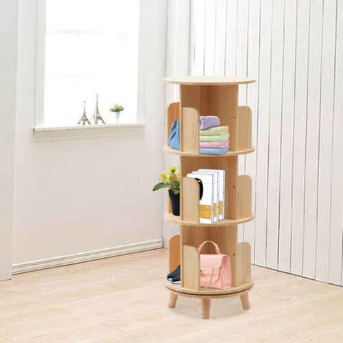 3 Tiers Rotating Bookshelf Organizer Display Rack Storage Shelf Floor Standing - Picture 3 of 12