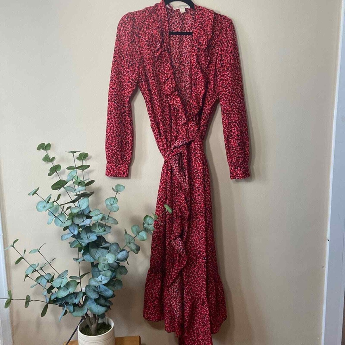 Michael Kors Petal Crepe Ruffled Wrap Dress