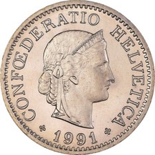 [#388890] Münze, Schweiz, 10 Rappen, 1991, Bern, UNZ+, Kupfer-Nickel, KM:27