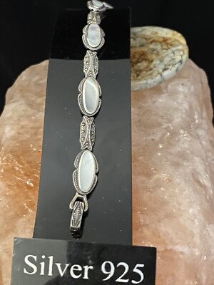 Armband aus massivem Silber Perlmutt und Markasiten (Deko Stil)