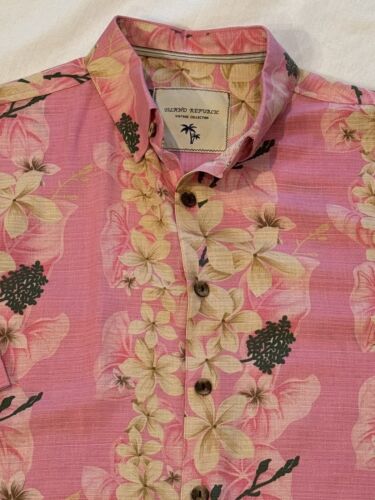 Island Republic Vtg Collection Mens Large Hawaiian Shirt Pink w/ Beige Floral SS - Picture 1 of 7