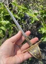 Vintage Spanish Miniature Sword Letter Opener Toledo Spain Hand Guard MCM