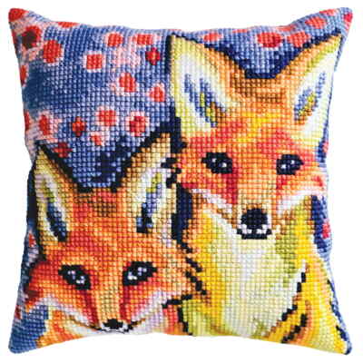 CDA Kreuzstichkissen Stickpackung ''Fuchsbabys'', bedruckt, 40x40cm