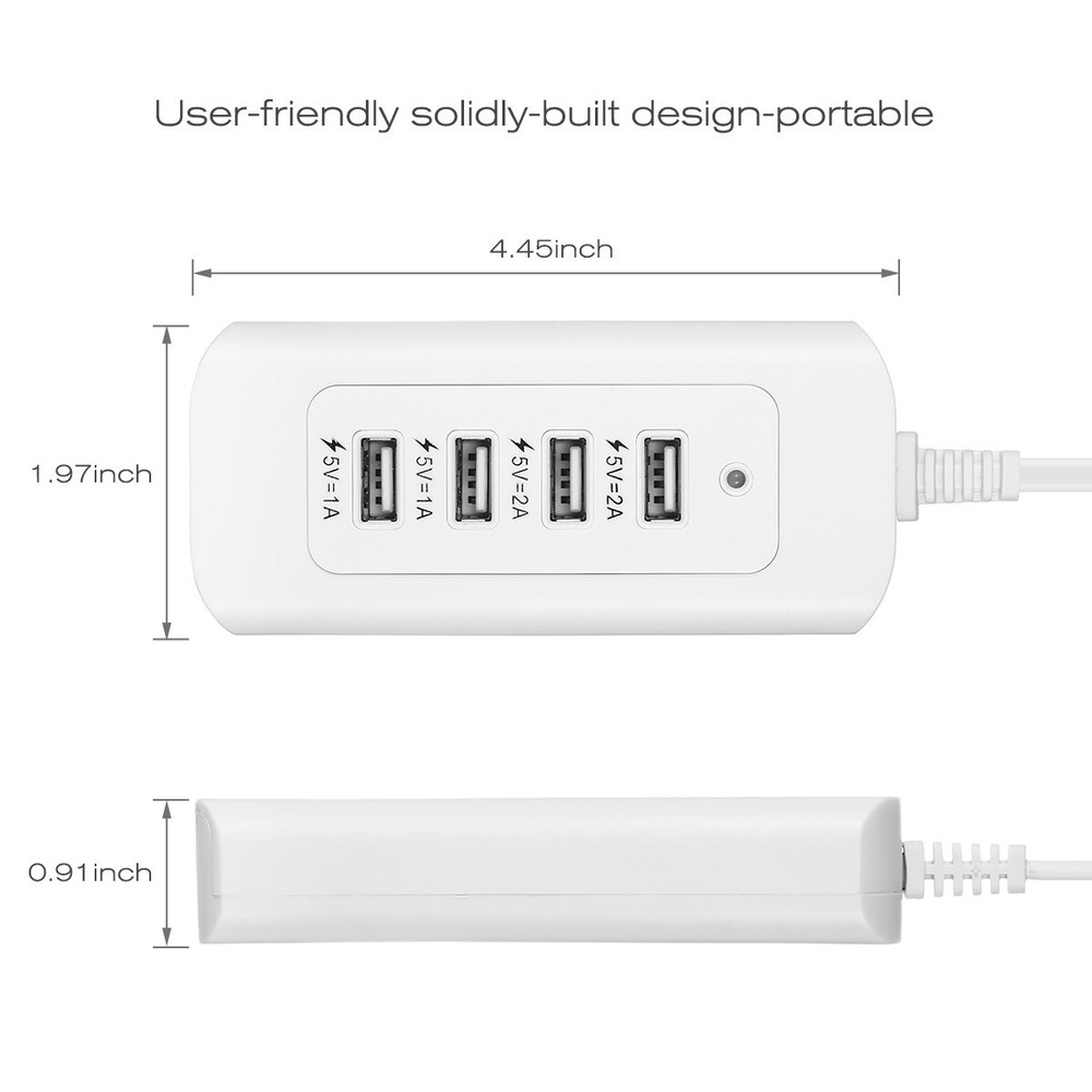 4-Port USB Wall Charger Fast Charging Station for Phones & Tablets