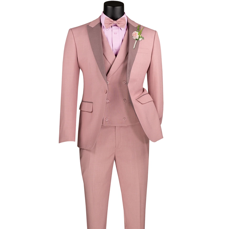 Traje de Esmoquin VINCI Para Hombre Malva 3 Piezas Ajustado con Pajarita - NUEVO Foto 4 de 4