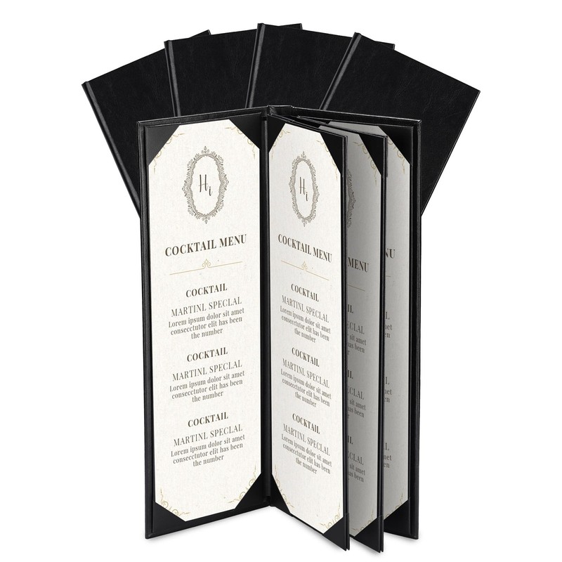 WeChef 5 Pack Leather Menu Covers 4.25"x14" 4 Page 6 View Angle Corner Wine List