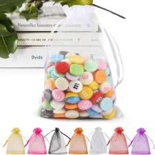 50 Pack White Organza Bags 5 x 7 Inch, Sheer Favor Mesh Bags Drawstring, Gift Ba