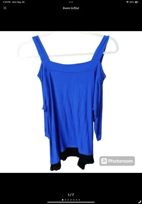 Royal blue women s cold shoulder top Cupio Size s black lace on the bottom