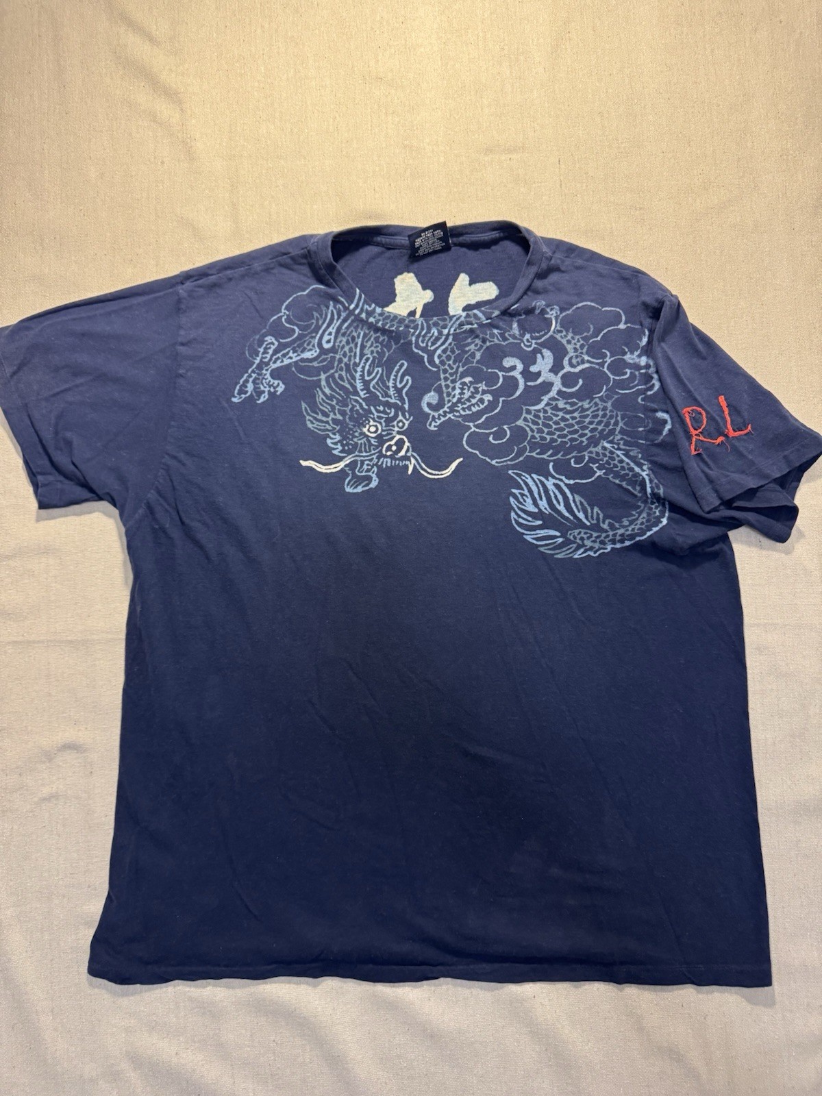 Polo Ralph Lauren RSCNP3 Crew T-Shirts - Large, White, Dragon Circa Early 2000
