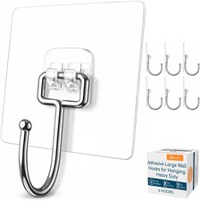 Adhesive Large Wall Hooks for Hanging Heavy Duty 22 lbs Hooks for Walls No Dr...