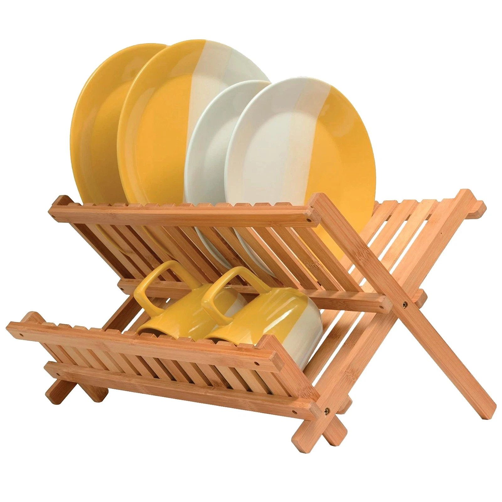 Collapsible Bamboo Dish Rack | Compact Wooden Plate Drying Stand