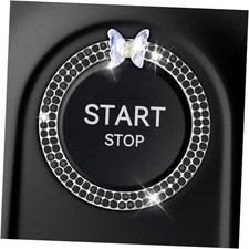 Bling Car Push Start Button Accessories for Women, Sparkling Butterfly Black