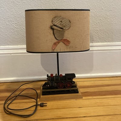 Cast Iron Train Engine on Track  Railroad Lamp vintage 1960 - 70s Works LOCAL PU