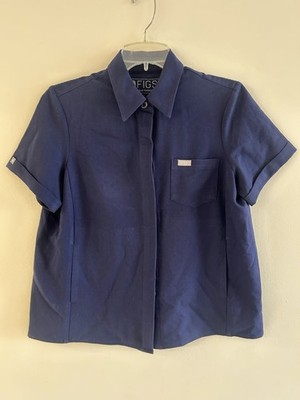 Figs Elmina Scrub Top Womens Size XS Navy blue Button Down