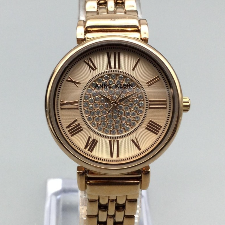 Anne Klein Watch Womens 30mm Gold Tone Crystals Bracelet New  display picture 3