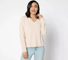Barefoot Dreams CozyChic Ultra Lite Diamond Pointelle Pullover Sweater Stone S N