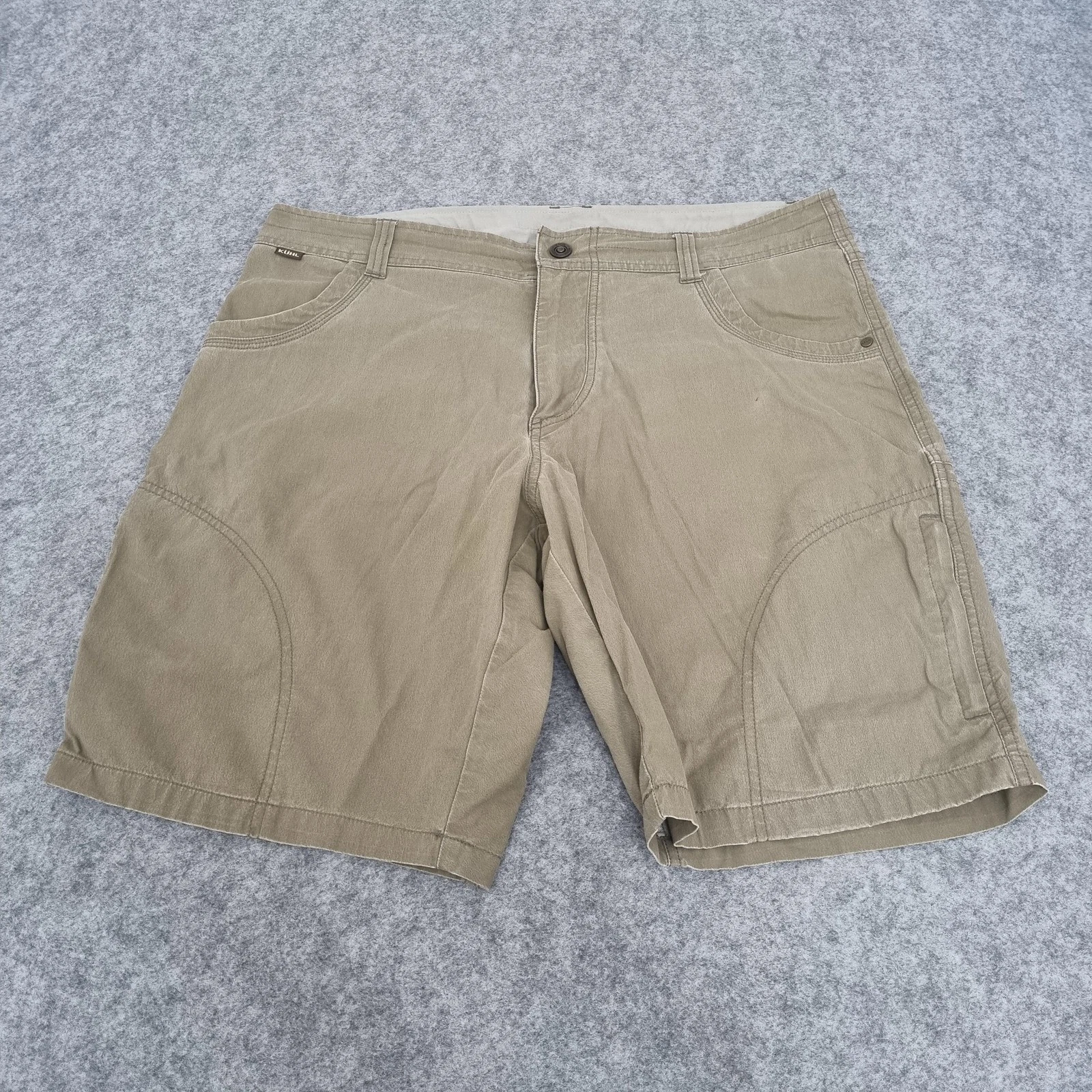 Kuhl Cargo Shorts Mens 36 Beige Ramblr Canvas Stretch Outdoor Hiking Summer