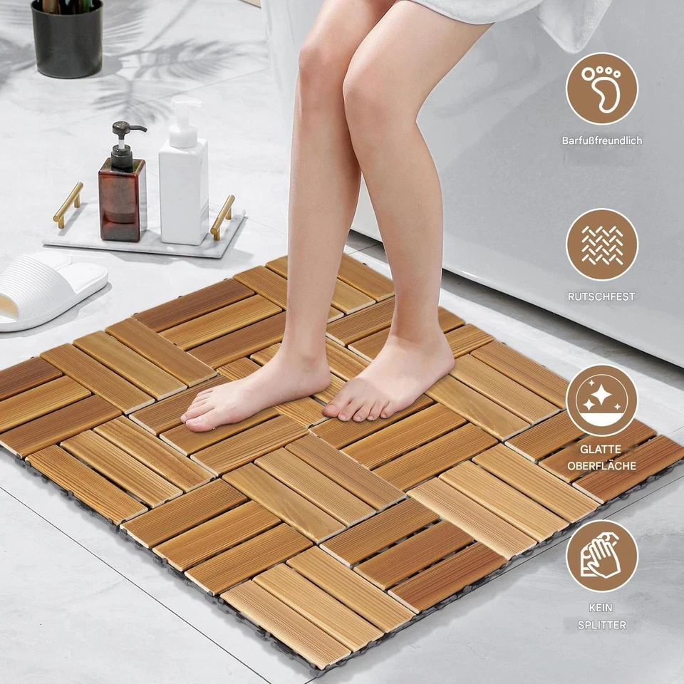 2.4m² Holzfliesen Terrassenfliesen Holz Fliesen Mosaik Balkonboden 27STK 30x30cm - Bild 3 von 4